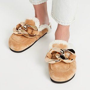 JW Anderson Gold Chunky Shearling Suede Loafers